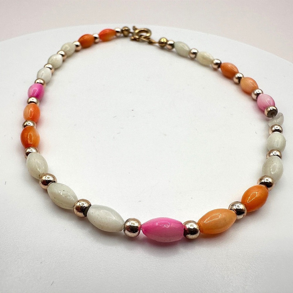 Vintage 90s Color-Full‎ Pastel Glass Beaded Bracelet Gold Tone Classic Jewelry